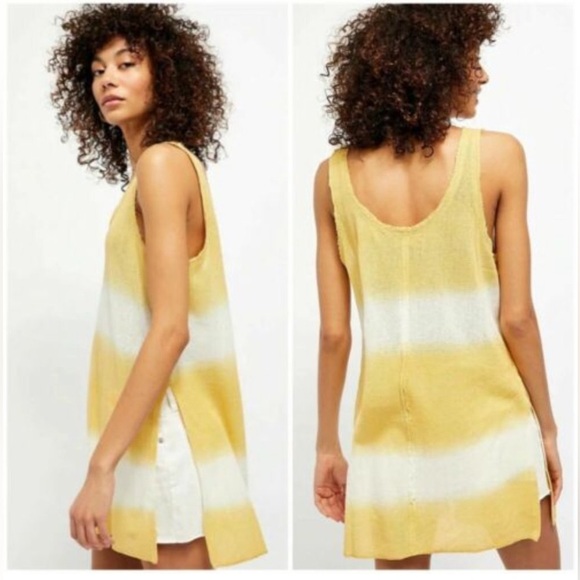Free People We The Free long tunic tank top sleeveless ombré white yellow XL - Picture 2 of 9